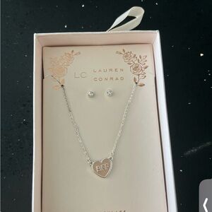 LC Lauren Conrad Silver Heart Necklace and Earring Set